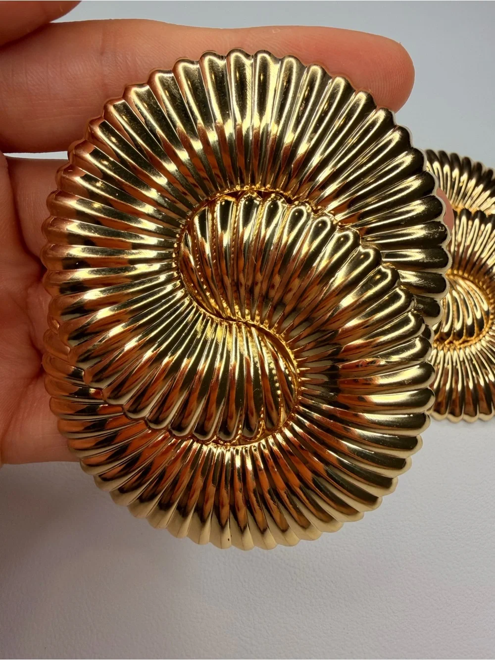 Ribbed Gold Spiral Drop Earrings